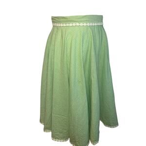 VTG 50s Green Gingham Midi Skirt Daisy Trim Rockabilly Medium Retro Western Boho